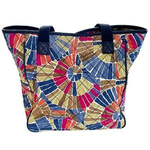 Talbots Women's Leather Trim Floral Quilted Tote Bag Retro 90s Hippie Carry All